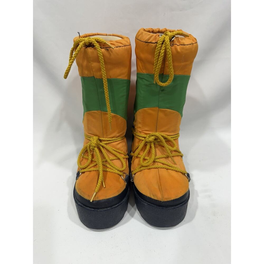 Vintage Rare! 1970s Moon Boots Made In Canada Sz 6 Orange Green Retro New!